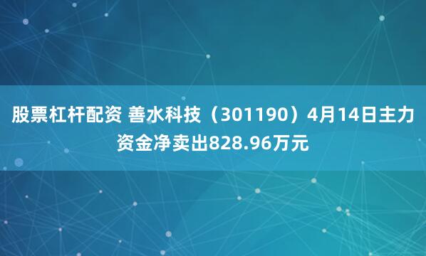 股票杠杆配资 善水科技（301190）4月14日主力资金净卖出828.96万元