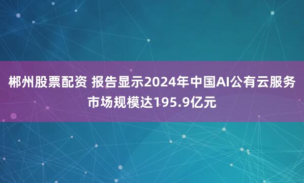 郴州股票配资 报告显示2024年中国AI公有云服务市场规模达195.9亿元